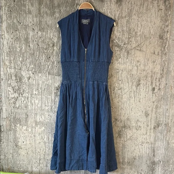 ANTHROPOLOGIE Women's The Tommie Cap-Sleeve Smocked Front-Zip Shirt Dress Size M - Picture 4 of 8